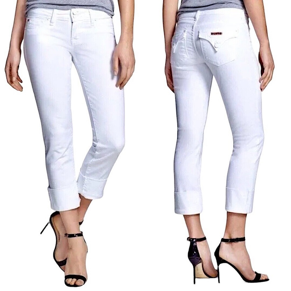 Hudson Ginny Cropped Straight Cuffed White Jeans Size 26